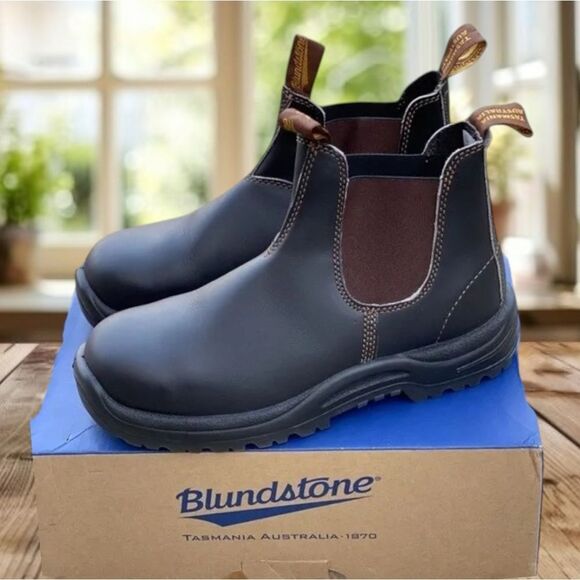 BLUNDSTONE 172 Leather Safety Work Chelsea Boot Stout Brown AUS 10.5 US Men 11.5 - Picture 2 of 16